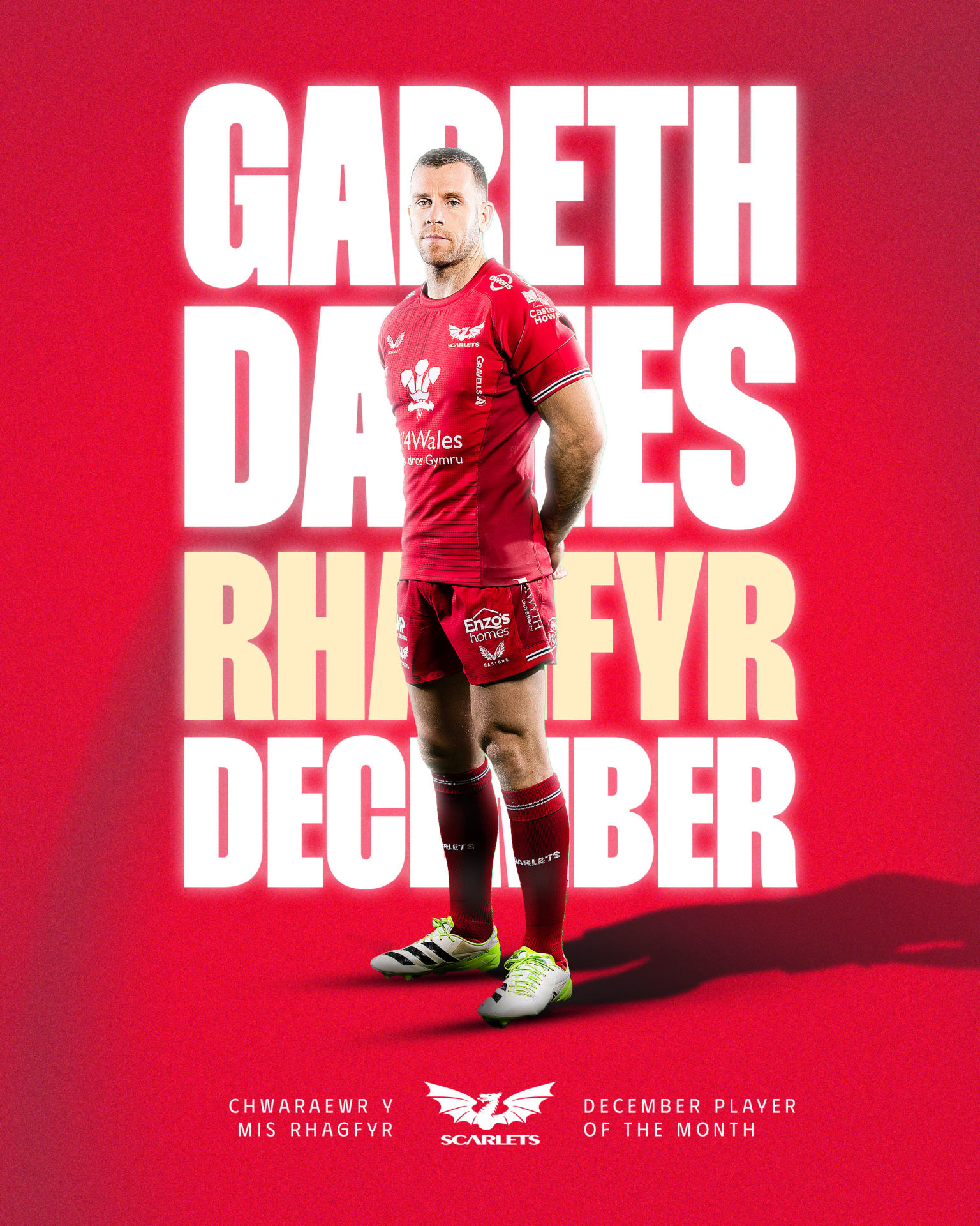 Gareth Davies Voted Player Of The Month For December Scarlets Rugby   4x5 WINNER GD DEC 